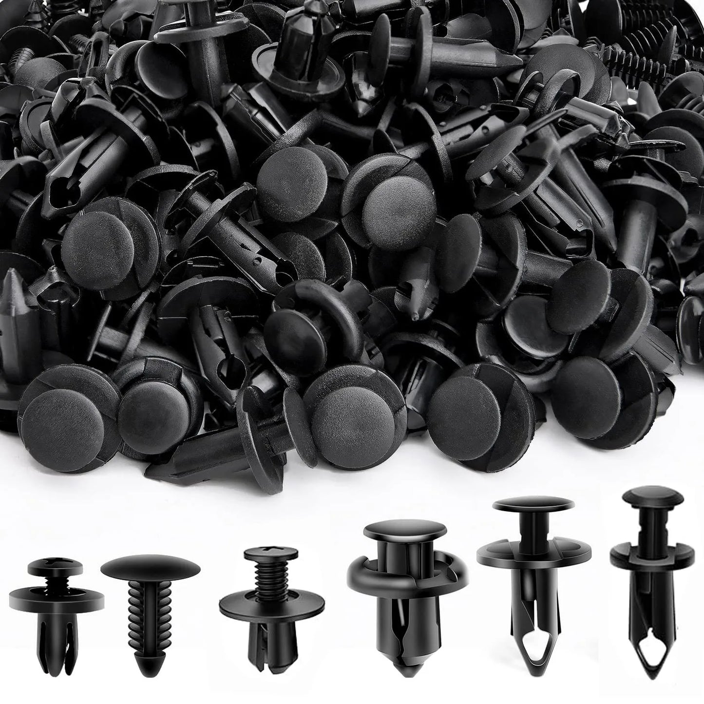Bagged Set of 190 Pcs Car Universal Buckles 6 Models Size Fastener Rivet Clamping Fastener Buckle Car Accessory Abs Material Fixed Screw