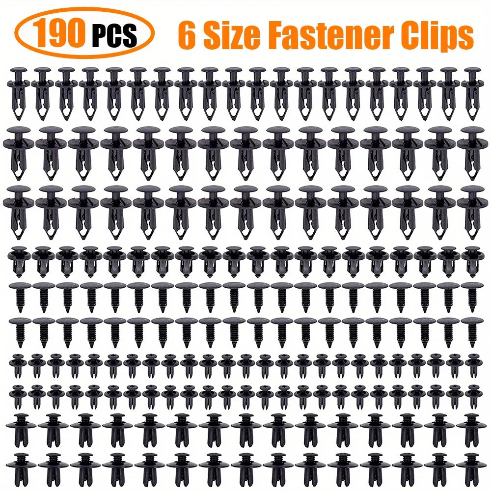 Bagged Set of 190 Pcs Car Universal Buckles 6 Models Size Fastener Rivet Clamping Fastener Buckle Car Accessory Abs Material Fixed Screw