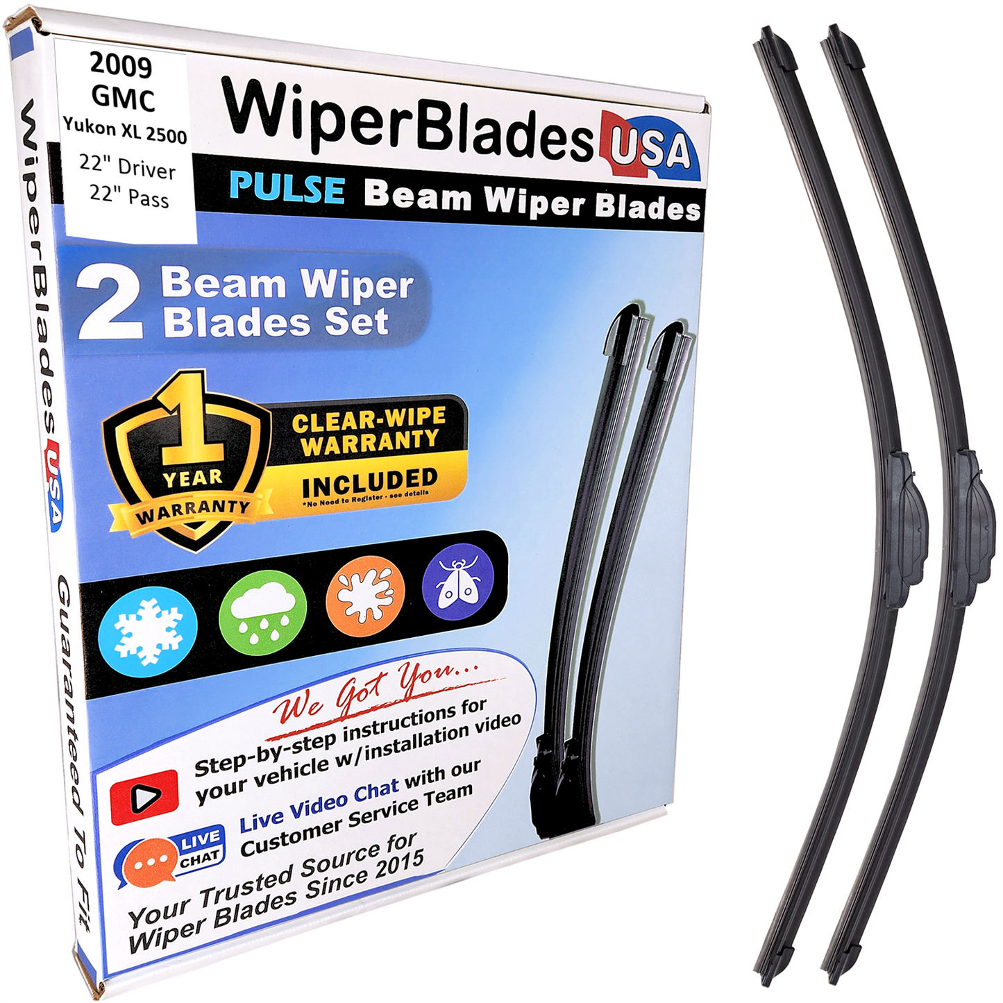 2009 GMC Yukon XL 2500 Wiper Blades w/1yr Wear Warranty (Set of 2) Wipers