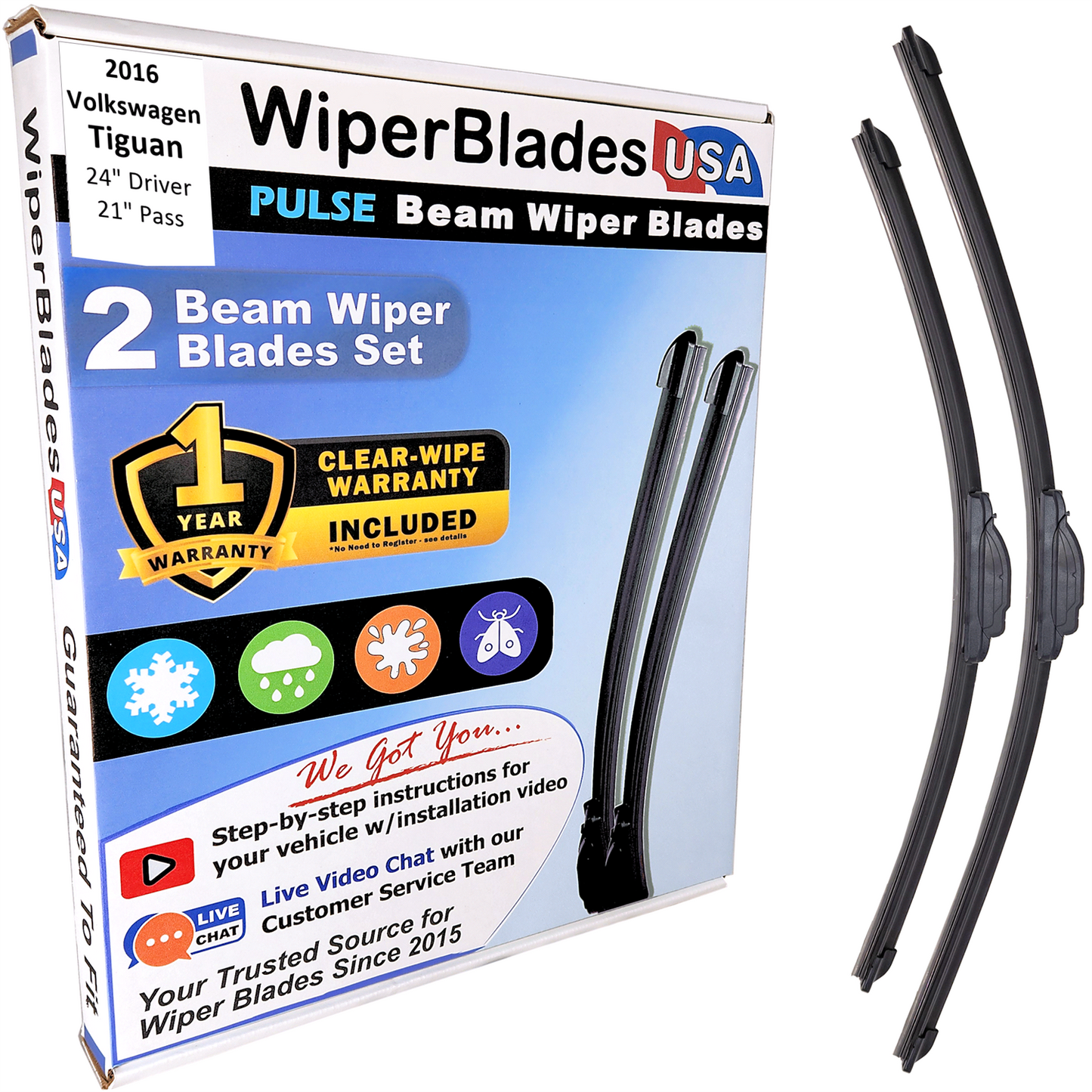 2016 Volkswagen Tiguan Wiper Blades w/1yr Wear Warranty (Set of 2) Wipers