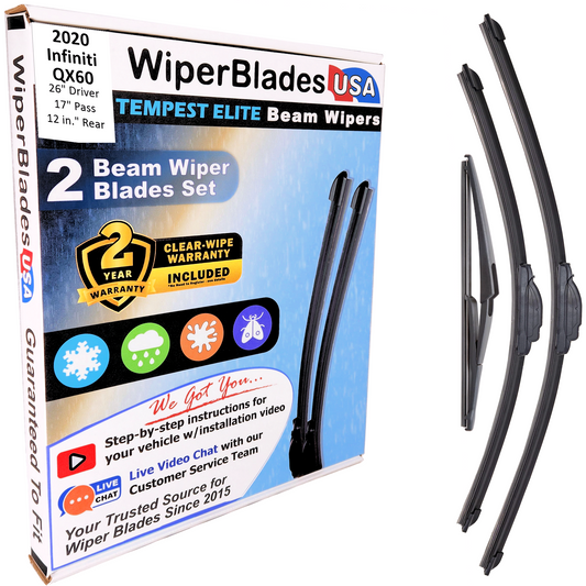 2020 Infiniti QX60 Wiper Blades w/2yr Wear Warranty (Set of 3) w/Rear Wipers