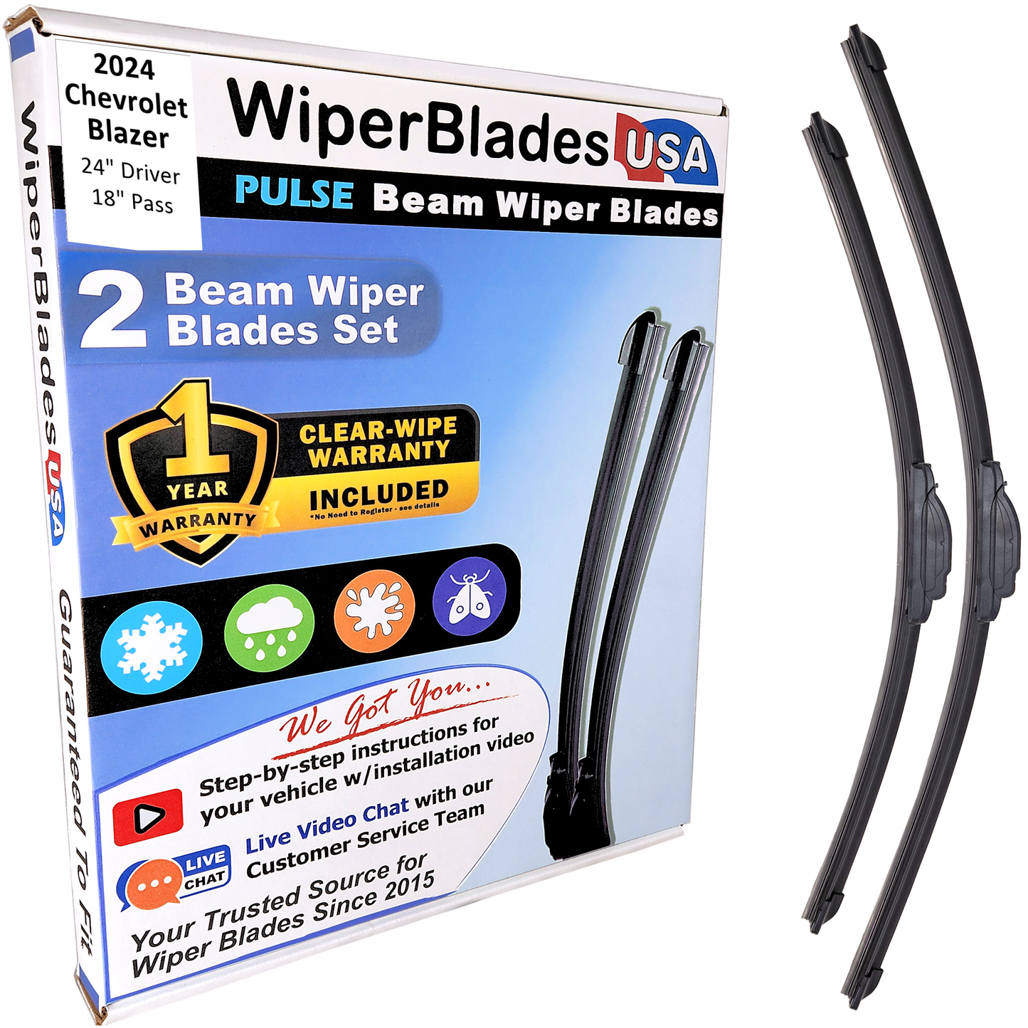 2024 Chevrolet Blazer Wiper Blades w/1yr Wear Warranty (Set of 2) Wipers