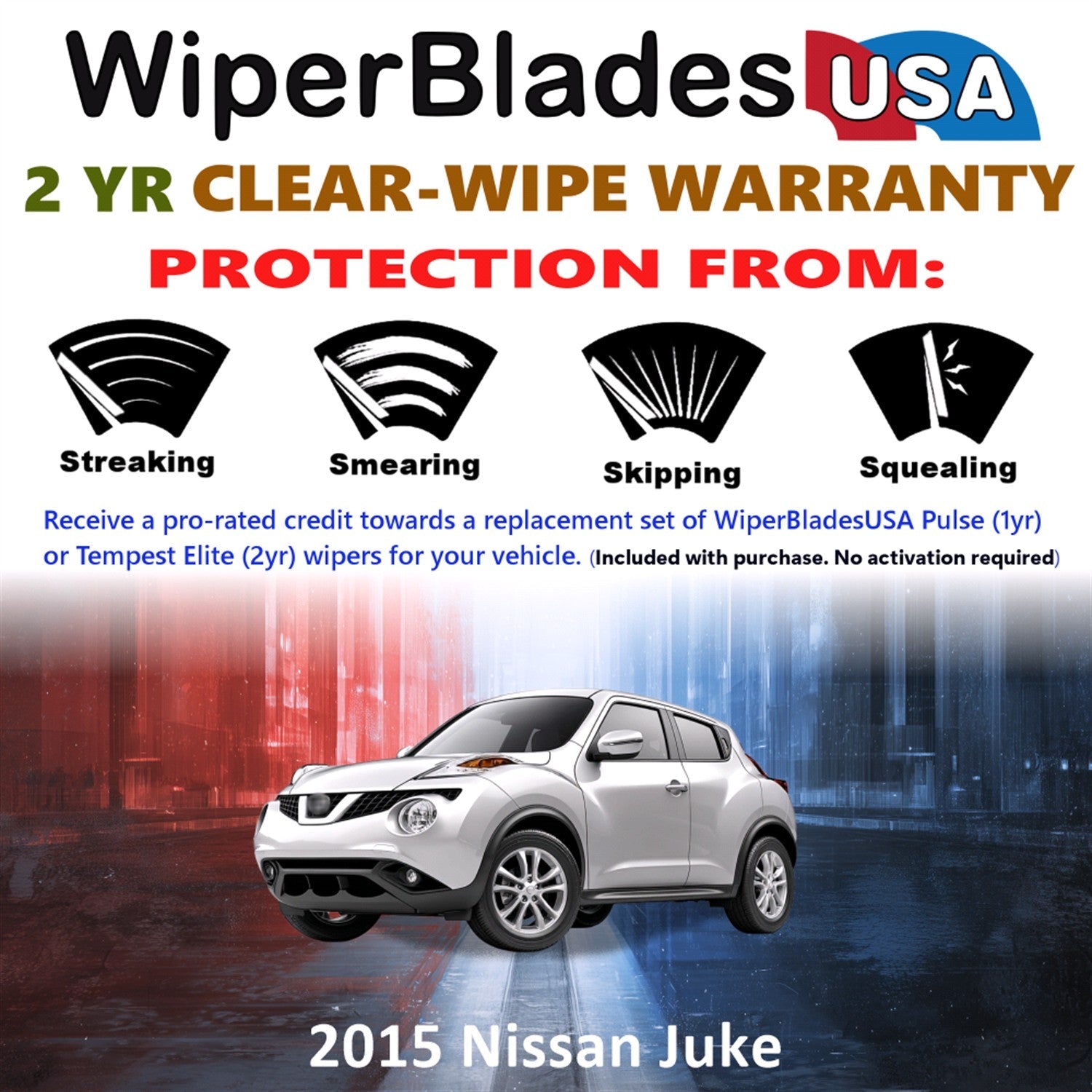 2015 Nissan Juke Wiper Blades w/2yr Wear Warranty (Set of 3) w/Rear Beam Wipers-1