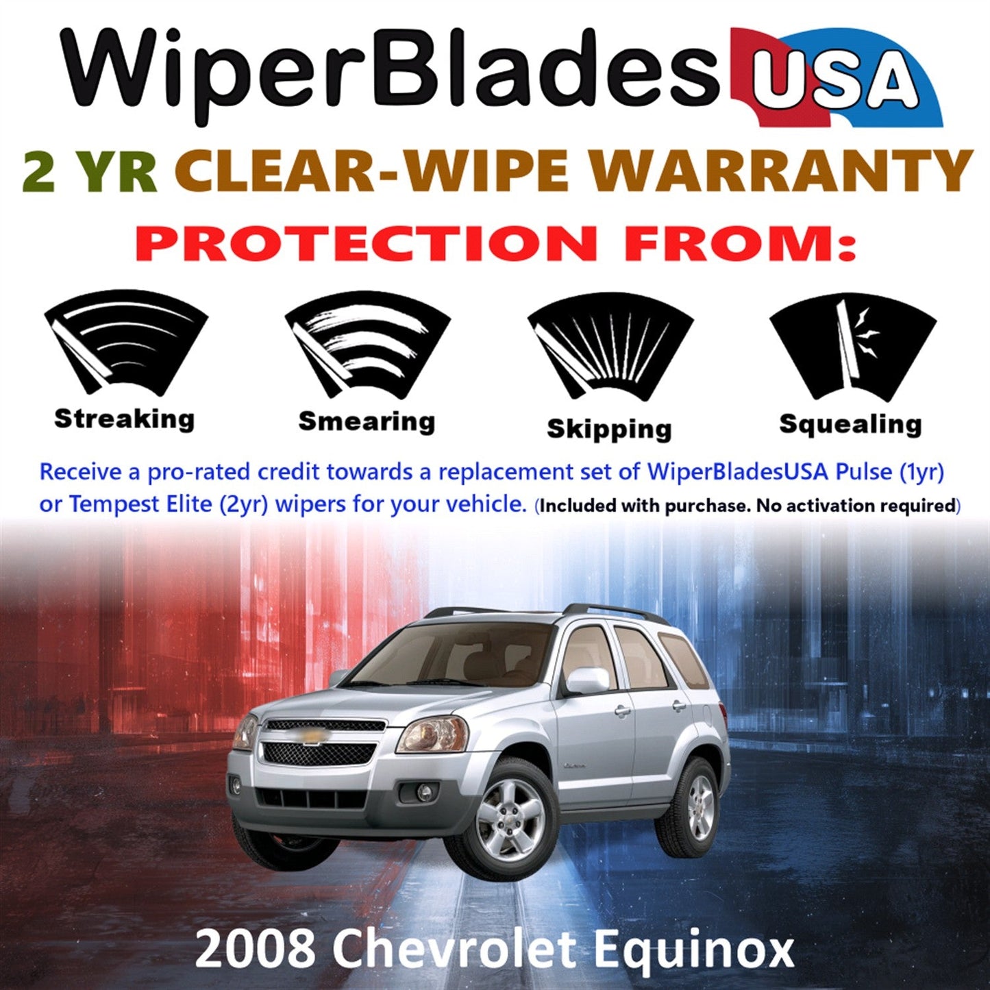 2008 Chevrolet Equinox Wiper Blades w/2yr Wear Warranty (Set of 2) Beam Wipers