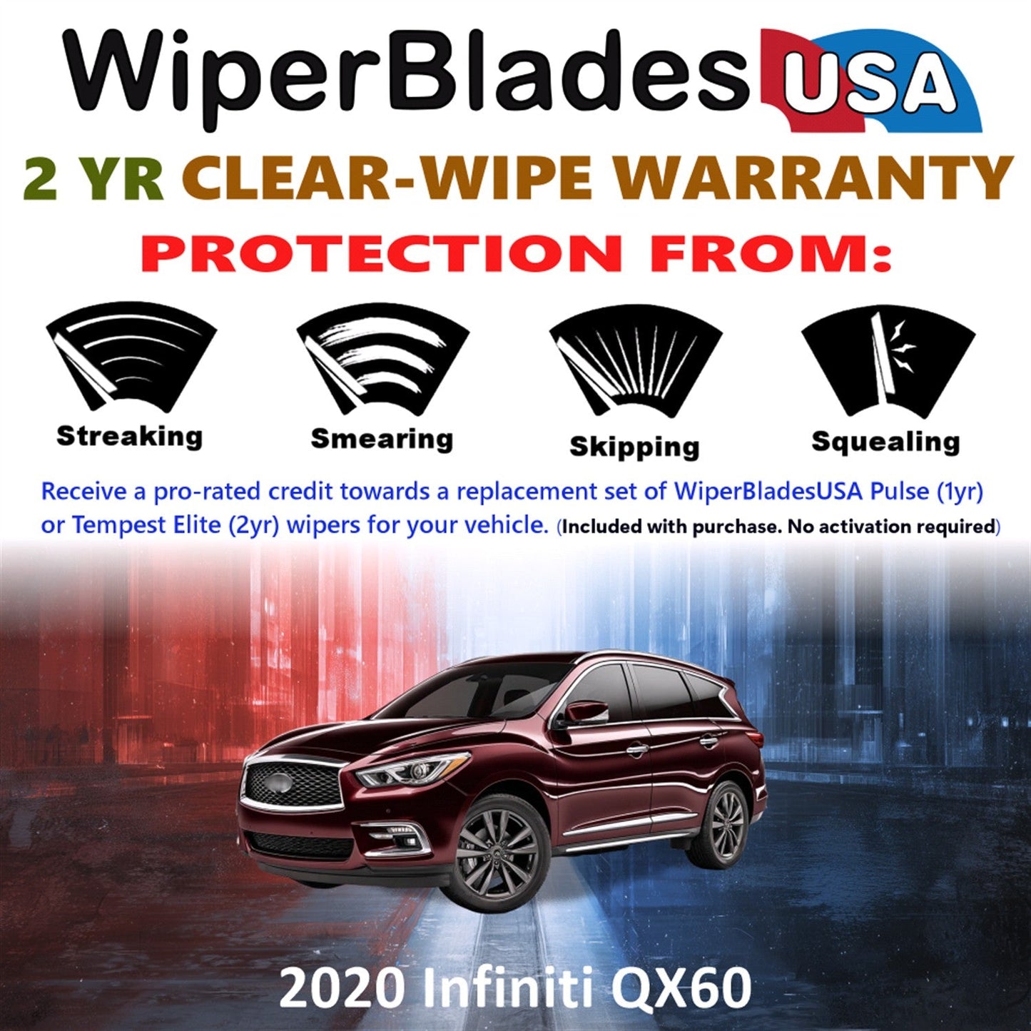 2020 Infiniti QX60 Wiper Blades w/2yr Wear Warranty (Set of 3) w/Rear Wipers