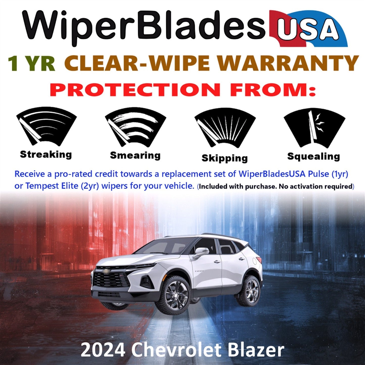 2024 Chevrolet Blazer Wiper Blades w/1yr Wear Warranty (Set of 2) Wipers