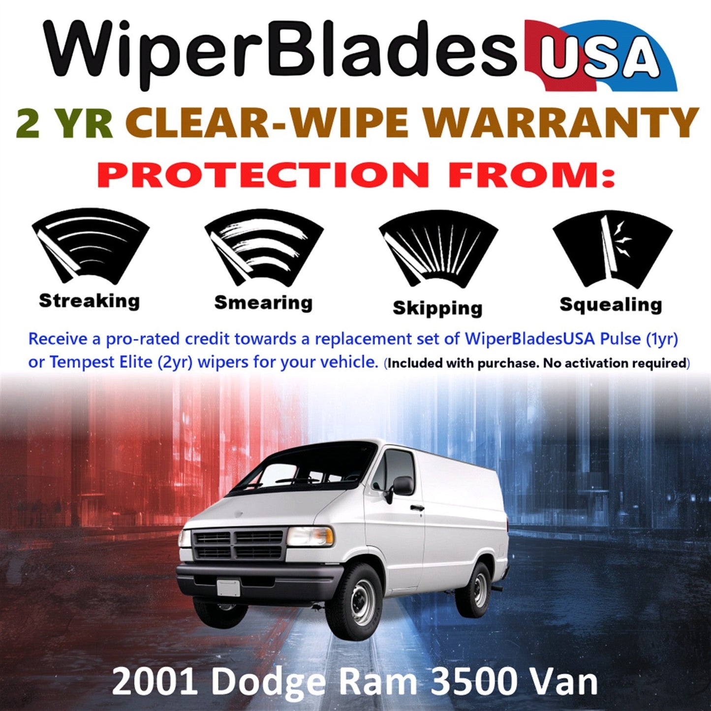 2001 Dodge Ram 3500 Van Wiper Blades w/2yr Wear Warranty (Set of 2) Beam Wipers