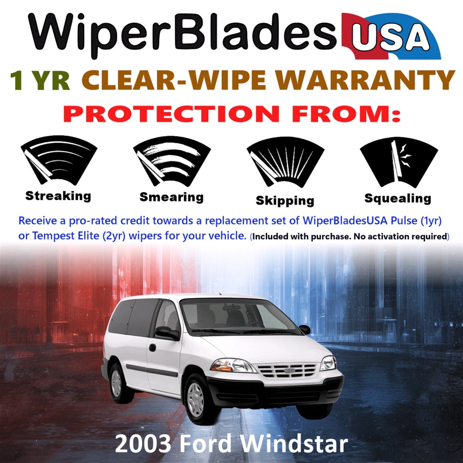 2003 Ford Windstar Wiper Blades w/1yr Wear Warranty (Set of 3) w/Rear Wipers-1