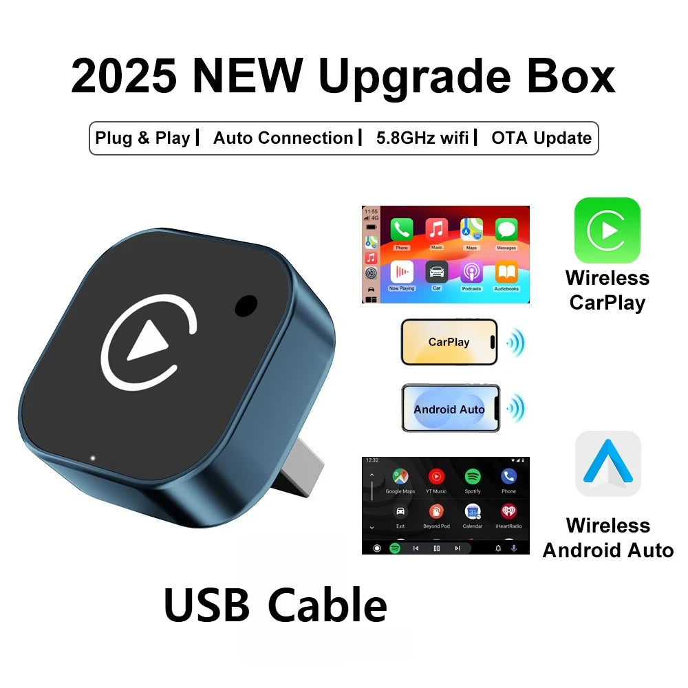 2026 Wireless CarPlay Adapter 2-in-1 Wired to Wireless Dongle for Apple & Android phone Plug and Play Universal Car Accessory